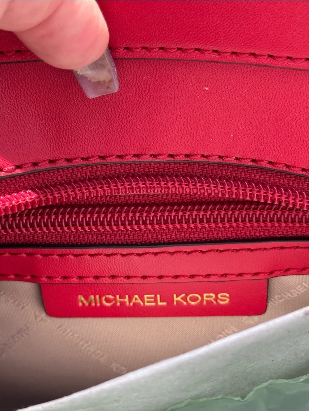 Michael Kors Red Pebbled Leather Tote - Picture 5 of 6